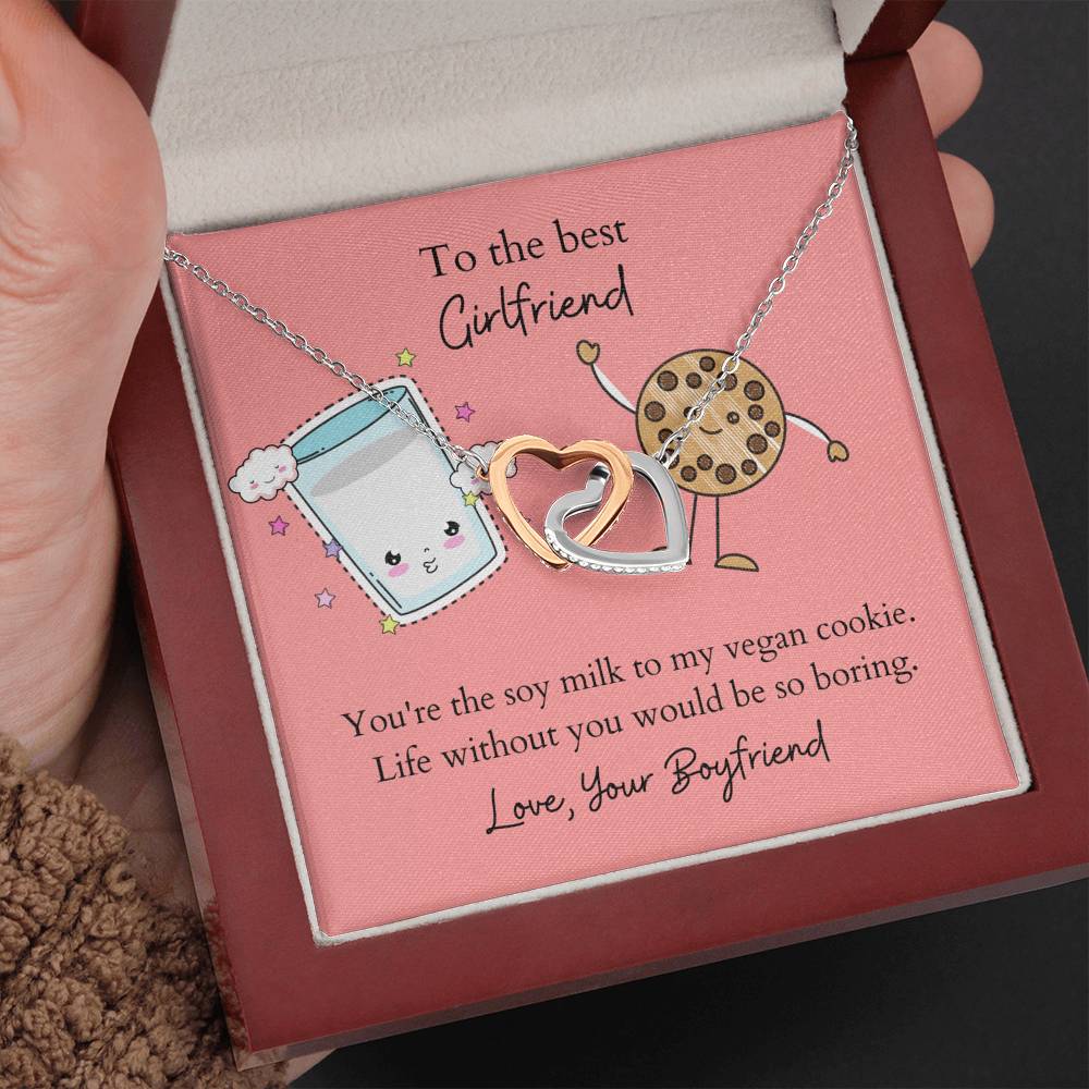 Soy Milk and Vegan Cookies Best Girlfriend Necklace, Custom Message Card, Gift from Him to Her