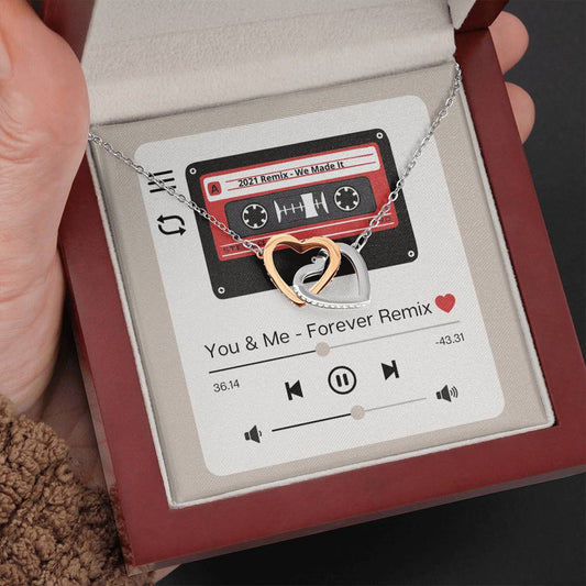 You & Me Forever - Retro Cassette Message Card - Double Heart Pendant