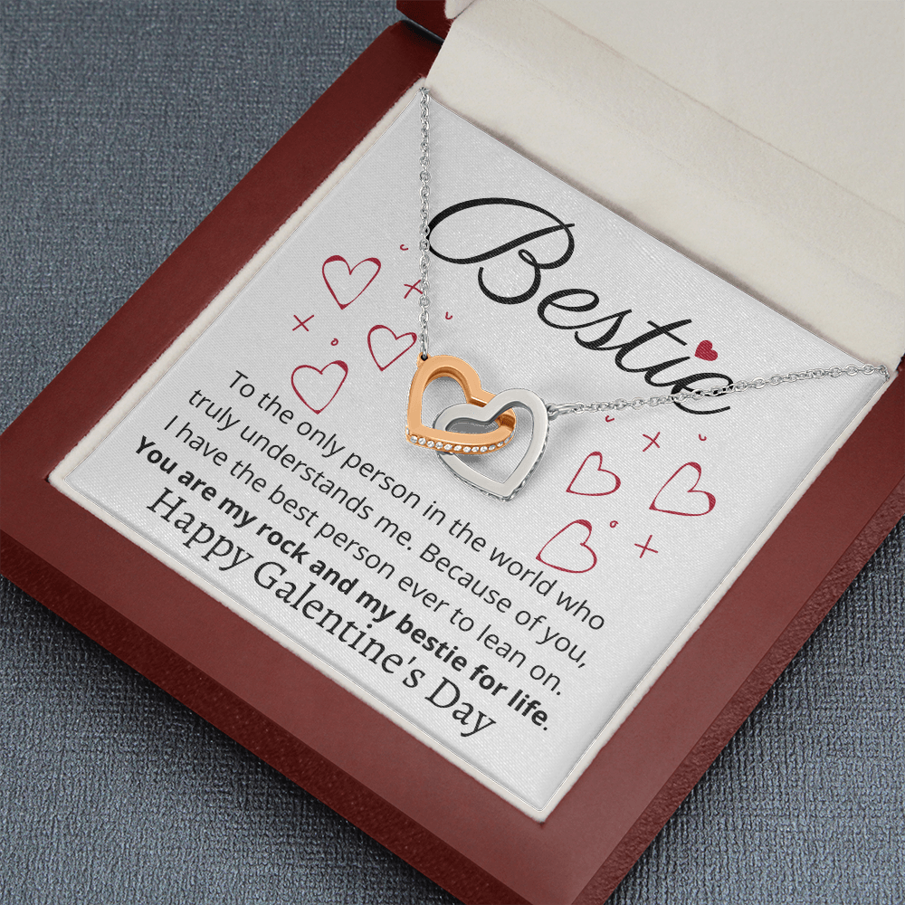 To My Bestie - Double Heart Pendant Necklace - Happy Galentine's Day