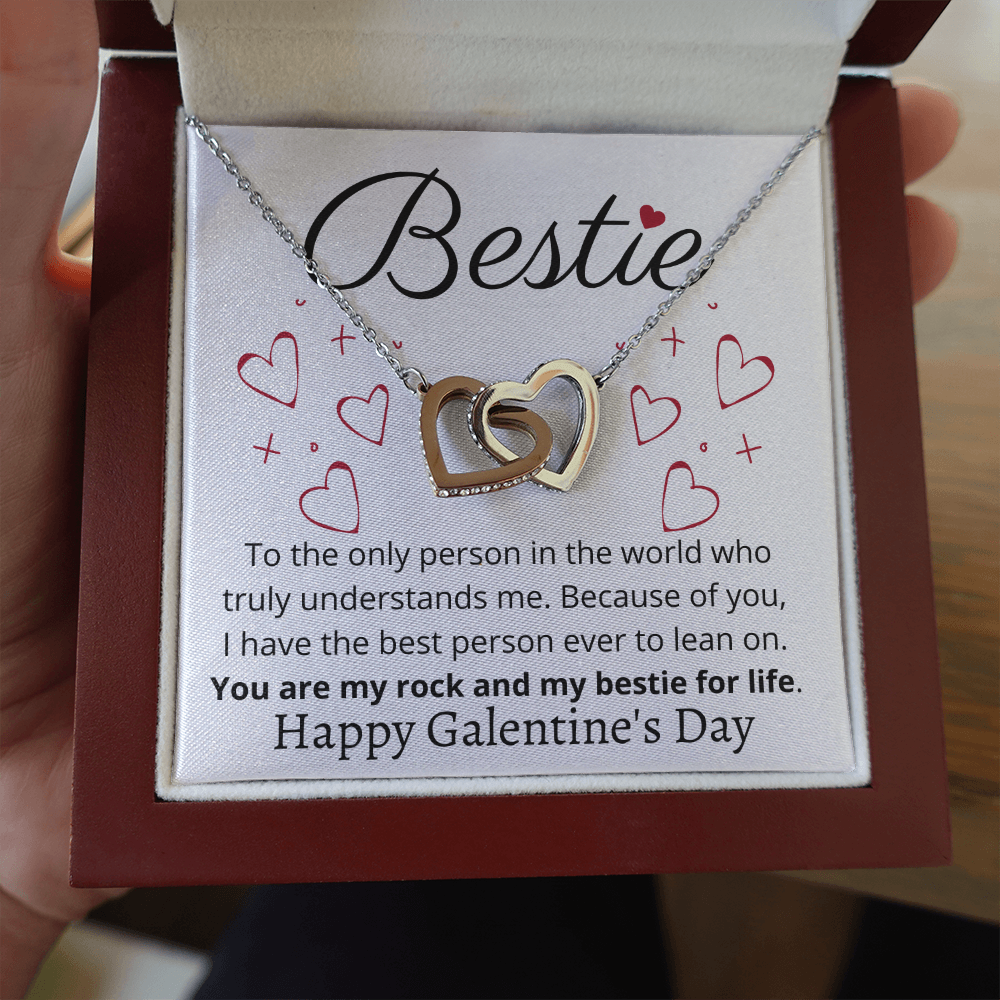 To My Bestie - Double Heart Pendant Necklace - Happy Galentine's Day