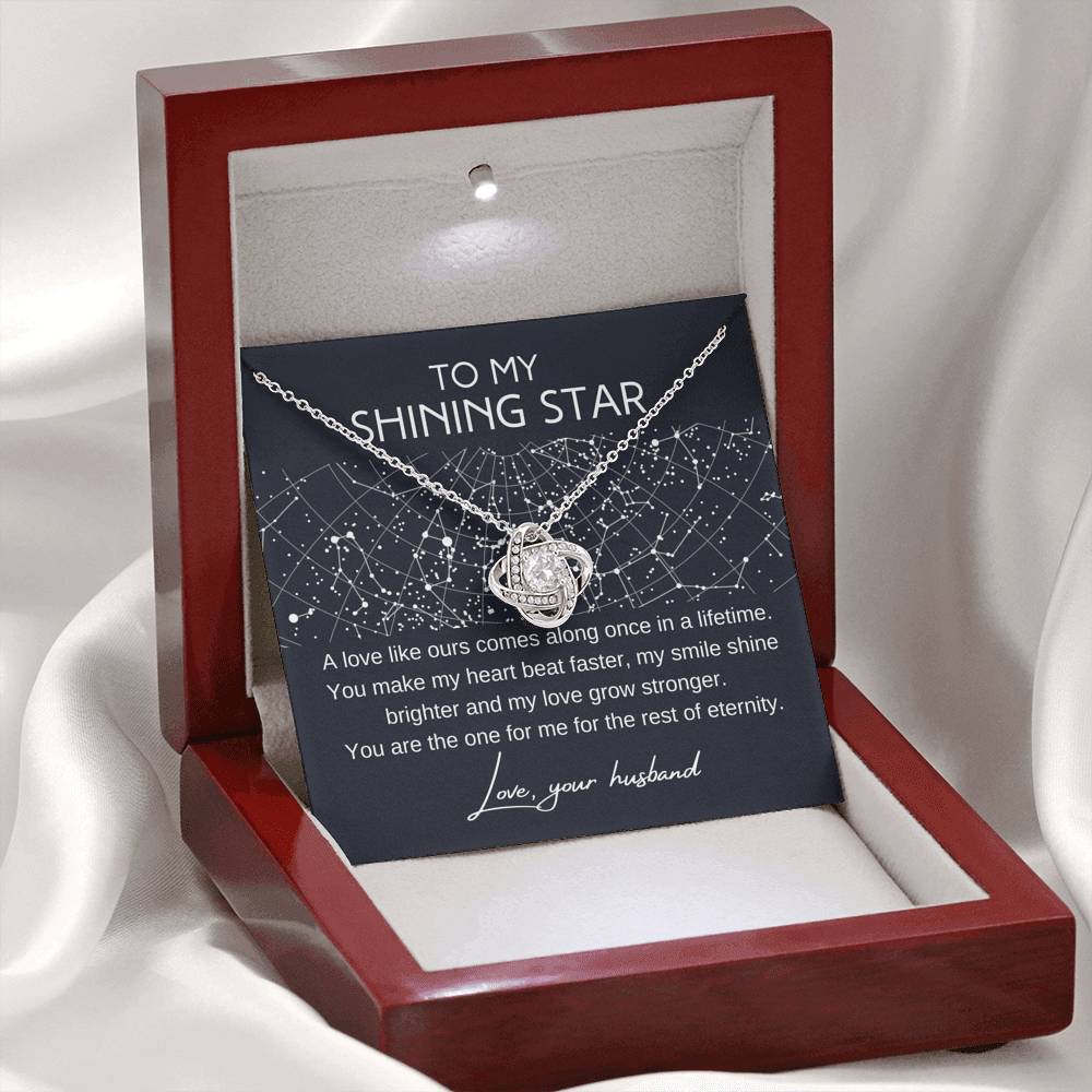Shining Star Celestial Love Knot Pendant Necklace 14K White Gold