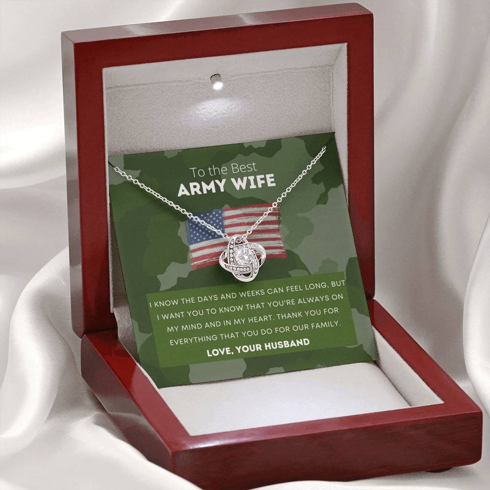 Army Wife, Long Distance Deployment Gift, Pendant Necklace Jewelry Message Card, Gift from Husband