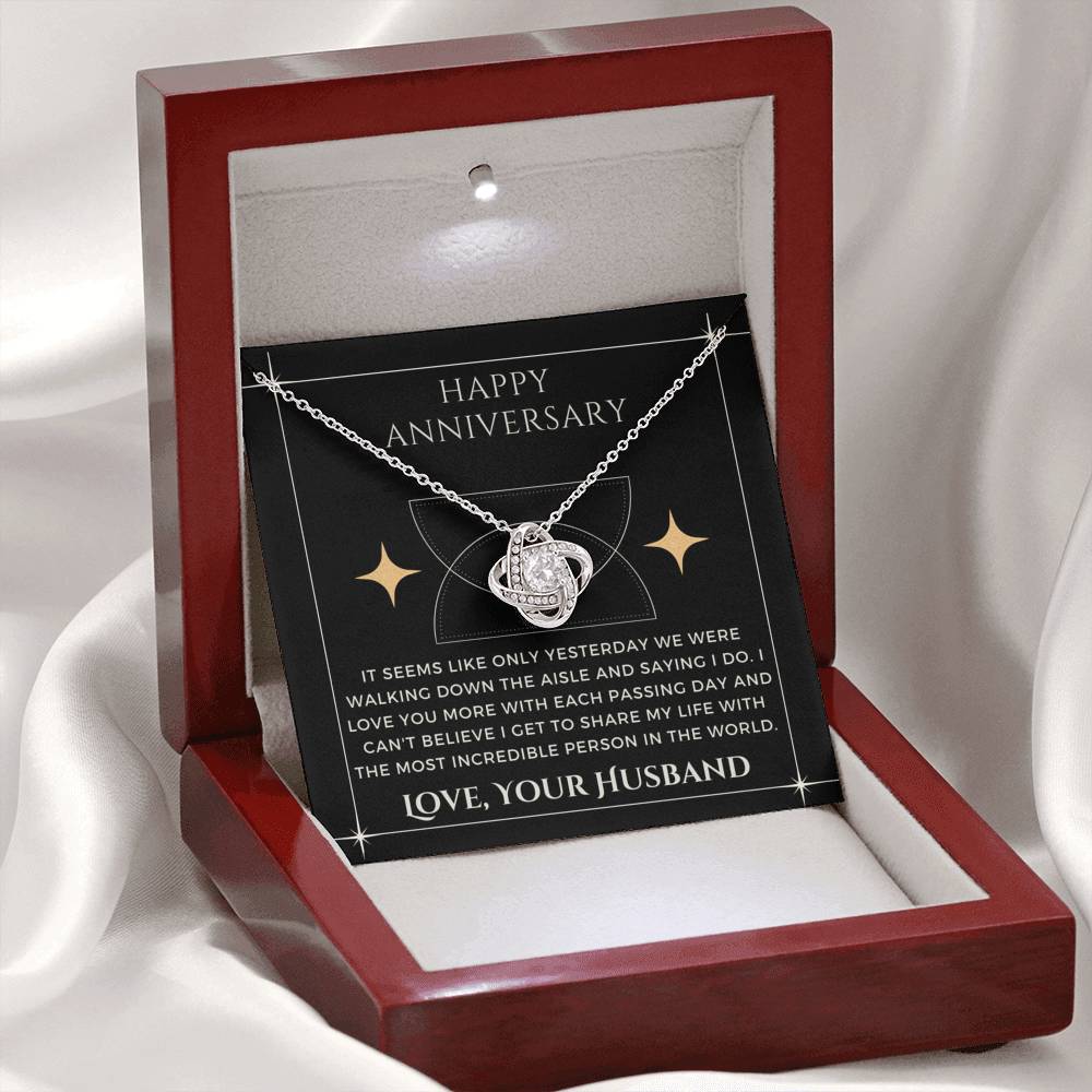 Happy Anniversary, Pendant Necklace Gift from Husband to Wife, Message Card Jewelry