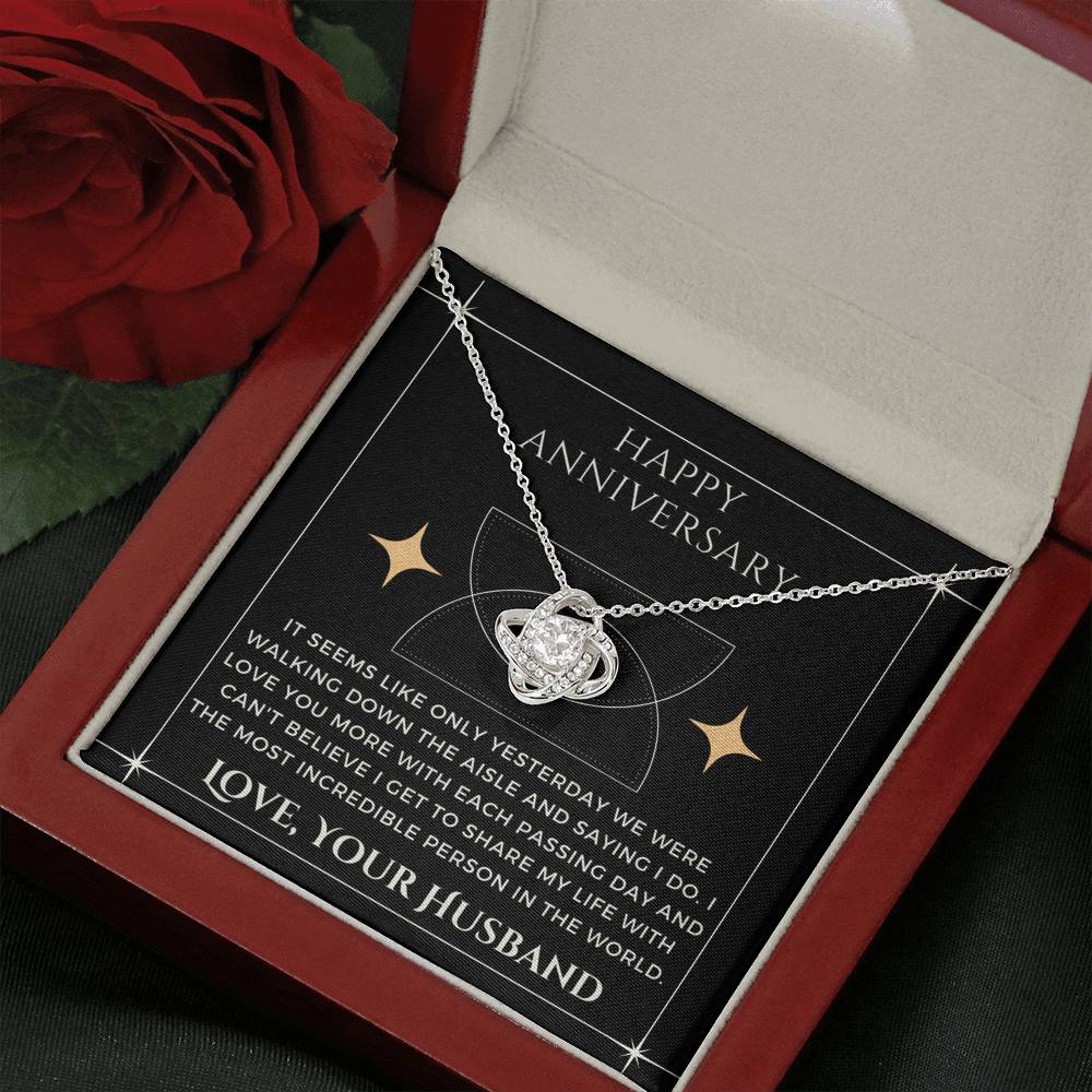 Happy Anniversary, Pendant Necklace Gift from Husband to Wife, Message Card Jewelry