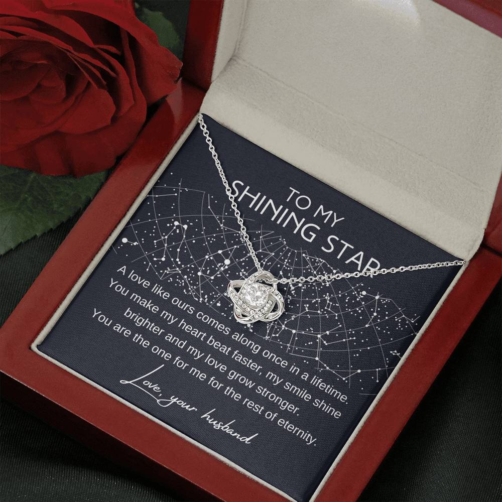 Shining Star Celestial Love Knot Pendant Necklace 14K White Gold