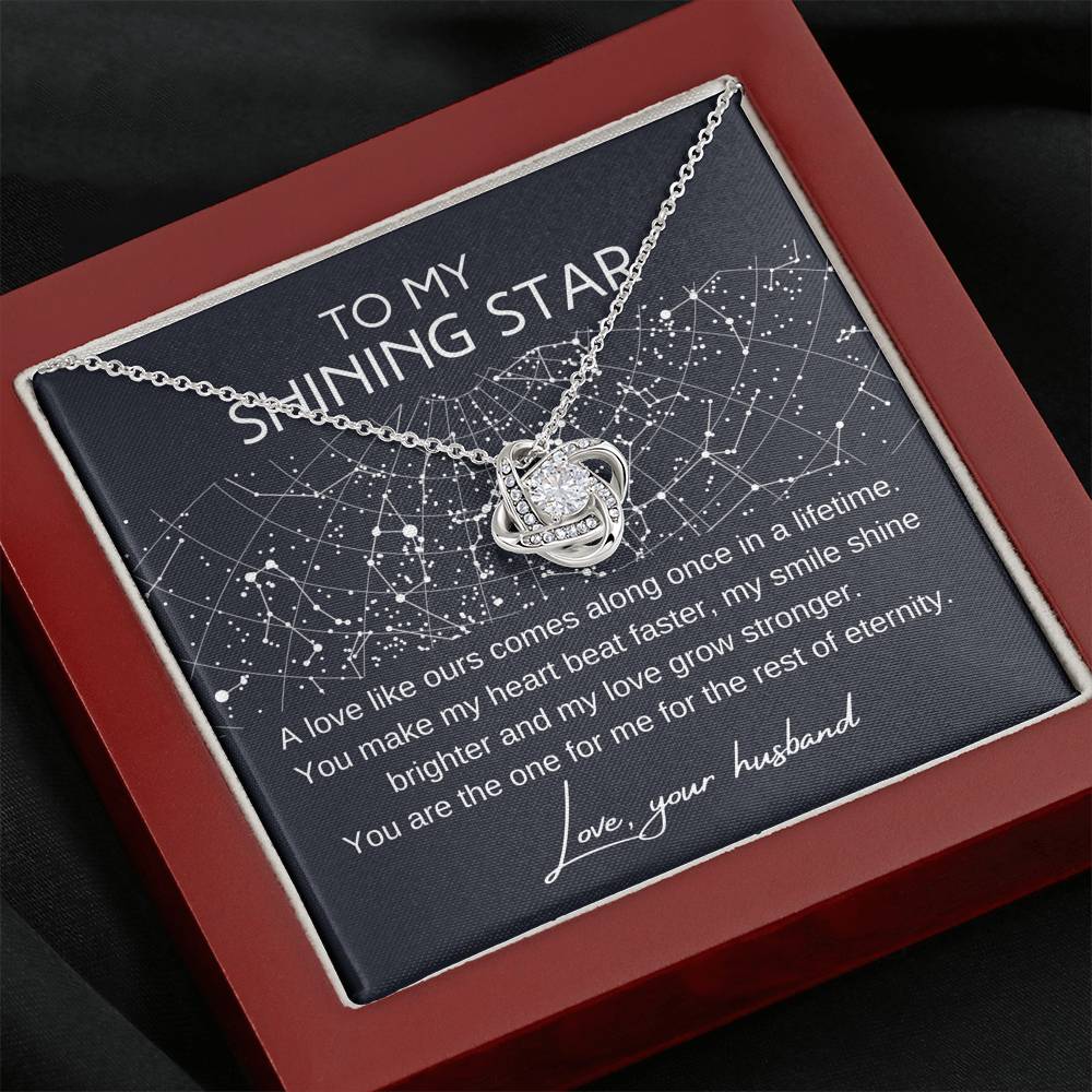 Shining Star Celestial Love Knot Pendant Necklace 14K White Gold