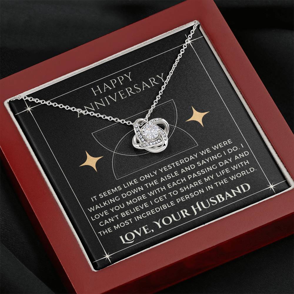 Happy Anniversary, Pendant Necklace Gift from Husband to Wife, Message Card Jewelry