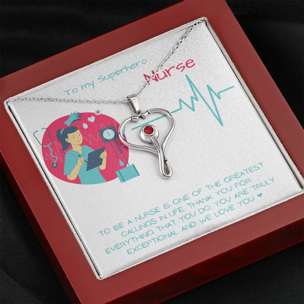 Superhero Nurse Stethoscope Swarovski Necklace