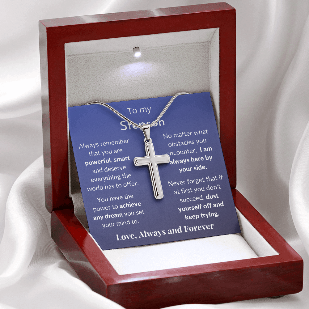 Personalized Gift for Stepson, Gift from Stepmother, Gift from Stepfather, Cross for Stepson, Birthday Gift, Custom Message
