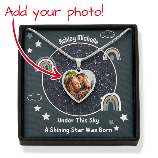 Personalized Celestial Night Sky Heart Shaped Pendant Necklace for Mom