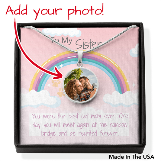 Pet Loss Sympathy Rainbow Bridge Custom Photo Upload Circle Pendant Necklace