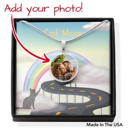 Pet Loss Rainbow Bridge Message Card Circle Pendant Necklace Silver Gold