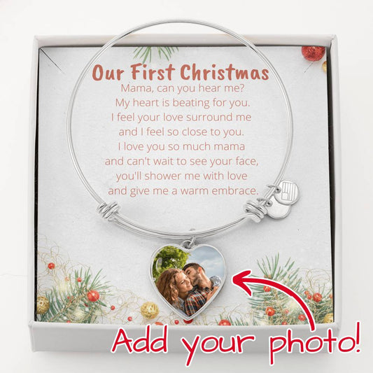First Christmas Pregnancy Gift, Heart Pendant Bracelet New Mommy Gift Silver Gold