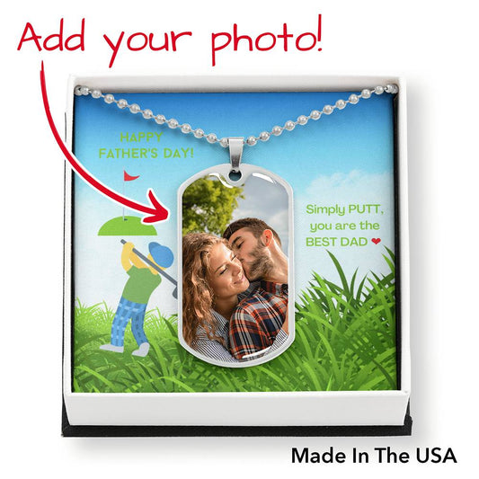 Happy Father's Day to Golfer Dad Dogtag Silver Gold Dogtag Necklace