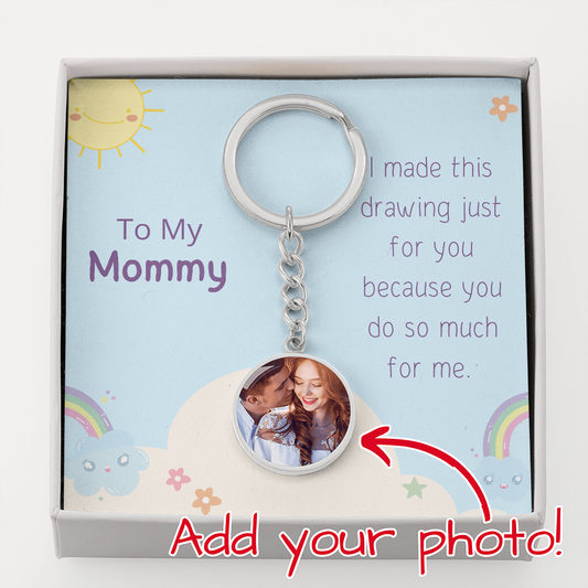 To My Mommy Child Hand Drawing, Circle Pendant Keychain