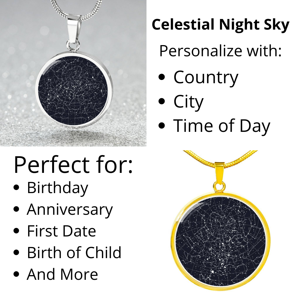Personalized Celestial Night Sky Circle Pendant Necklace