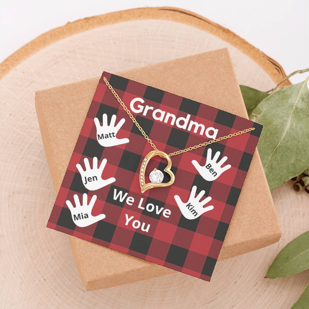 Grandma Personalized Gift from Grandchildren - Message Card Necklace Gift Set