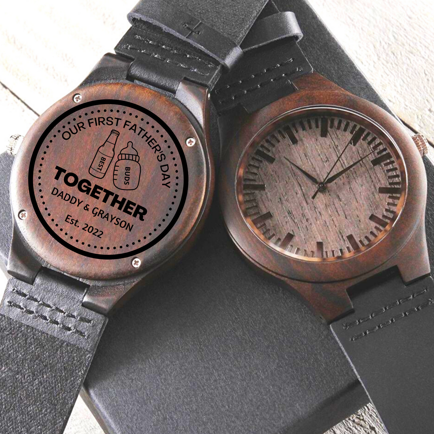 First Father's Day, Best Buds, Wooden Watch for Dad