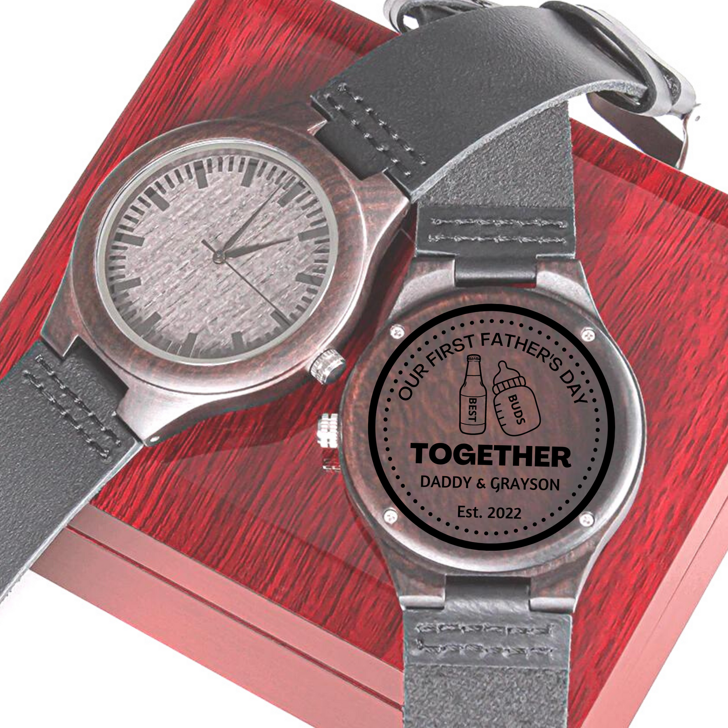 First Father's Day, Best Buds, Wooden Watch for Dad
